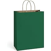 BagDream Forest Green Paper Bags with Handles 10x5x13 Inch 25Pcs Large Kraft Paper Gift Bags for Christmas, Thanksgiving, Outings, Craft, Retail, Grocery, Shopping, Recyclable