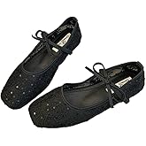 LokoLucx Women's Embroidery Lace Mesh Ballet Flats, Elegant Square Toe Flat Shoes for Party, Fashionable Daily Clothing Decor, Lightweight Breathable Comfortable Shoes for Women & Girls, Footwear