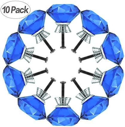 40mm Drawer Knob Pull Handle, Gazeto 10pcs Diamond Shape Crystal Glass Cabinet Knob Pull Handle for Cupboard, Drawer, Cabinets, Chest, Bin, and Dresser
