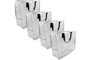 Bokynu Clear Storage Bags with Zipper, Halloween & Christmas Wreath Storage Container, Large Square Gift Bag Organizer, Garland Decor Organizer, Wreath Carrier Case 25" 4-Pack