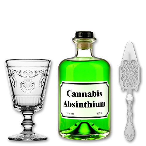 Cannabis Absinthium 0,5l - 55% vol. Alc. + 1x Absinth Glas"Versailles" 200ml + 1x Absinth Löffel"Antique"