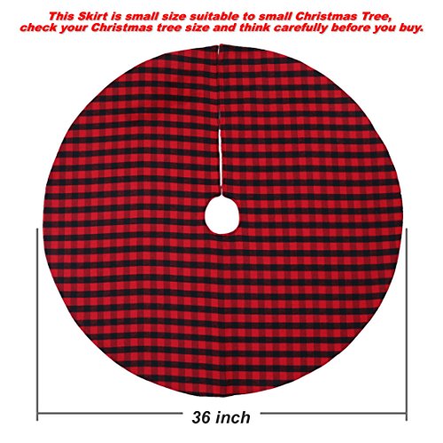 EDLDECCO 36 inch Plaid Christmas Tree Skirt with Red and Black Buffalo Check Tree Skirt Double layers a Fine Decorative Handicraft for Holiday Party