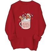 TONGCHEN Christmas Ice Cup Gingerbread Sweatshirt Retro Round Neck Sweatshirt