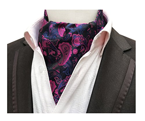 Men s fuchsia blue paisley floral silk ascot ties cravat woven no…