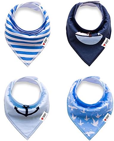 Baby Bandana Drool Bibs (Pack of 4) by Tempo Baby|Deluxe 100% Organic Cotton Burp Cloths for Boys & Girls|Baby boy bibs / Teething Scarf with Cute Nautical Design|Perfect Baby Shower Gift for New Moms