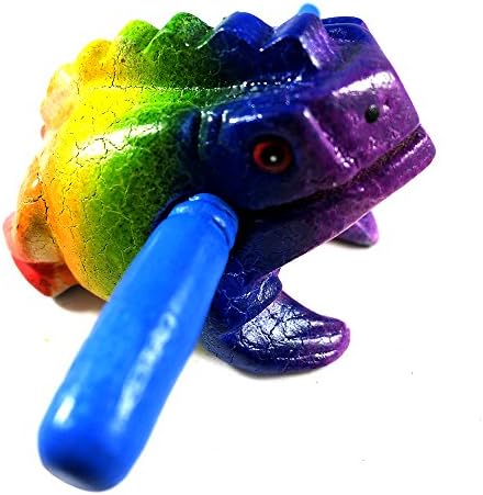 Thailand Hand Carved Wooden Frog Guiro Rasp Croaking Sound Toy Musical instruments Tone Block Choose any Colorand Size Fun for all Ages (Rainbow, 3'')
