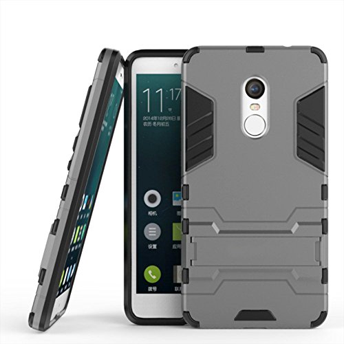 Hard Hybrid Armour Rubber Bumper Kick Stand Back Case Cover For Xiaomi Redmi Note 4 (Grey)