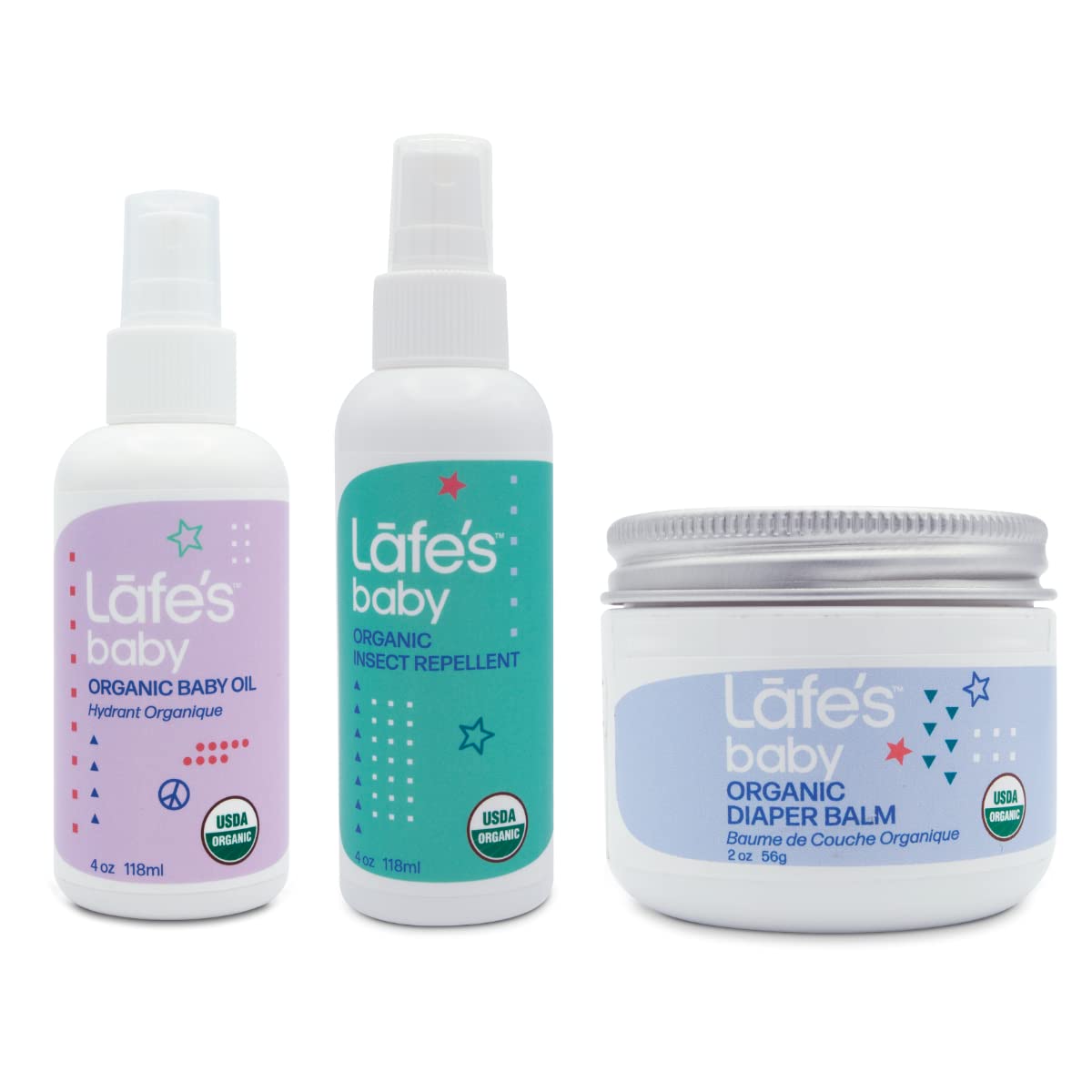 Lafe's Baby | Baby Set - Insect Repellent, Organic Diaper Balm & Organic Moisturizer | Natural with No Chemicals; 3 Pack - Packaging May Vary