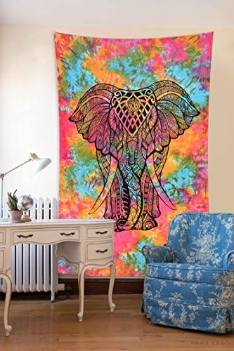 Tapestry 84X54 inches Boho Intricate Indian Bedspread Elephant Tapestry ENN ELL ENTERPRISES (multi elephant)