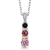 Gem Stone King 925 Silver and 10K Yellow Gold Round Pink Lab Grown Diamond Pink Tourmaline and Black Onyx Pendant Necklace For Women (0.50 Cttw, Gemstone April Birthstone, with 18 Inch Chain)