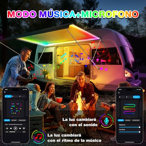 Lichaser RV LED Strip Lights Waterproof 12V IP67 RGB+IC with APP and Remote Control Interior Outdoor Lighting for Awning RV Camper Van (10M)