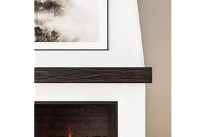 Modern Ember Modern Rustic 72 Inch Wood Mantel Shelf in Charcoal Black Stowe, Wall-Mounted Shelf with Dark Hand Brushed Sand Groove Pattern; for Fireplaces, Hearths & Décor