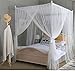 Mengersi 4 Corner Canopy Bed Curtain for Girls Adults Bed Frame Draperies Bedroom Decoration Accessories (King, White)
