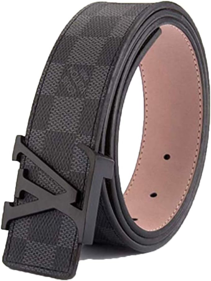Men's fashion black plaid wild belt (36"-38"(120)), Black, Size 36"-38"(120)