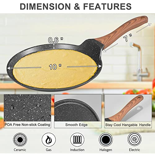 Aoorun Nonstick Crepe Pan Induction Stove, 10 Inch Dosa Tawa Omelette