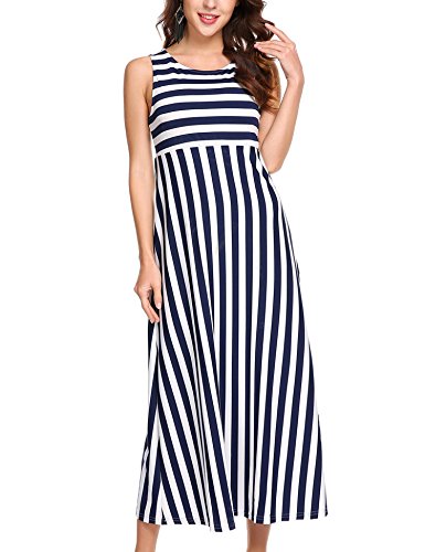 Round Neck Striped Sleeveless Maxi Dresses