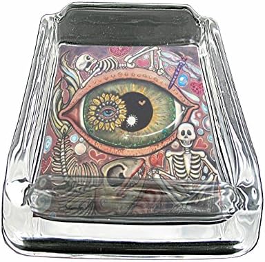 Daylight Dreaming Sugar Skull Have Fun Gifts Glass Square Ashtray for outdoor With Four Places To Drop Your Cigarette-Thick And Transparent Glass Tray Sugar Skull Gift for men and women