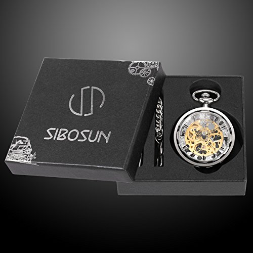SIBOSUN Mechanical Pocket Watch for Men Pocket Watch with Chain Steampunk Skeleton Antique Men Women Pocket Watches