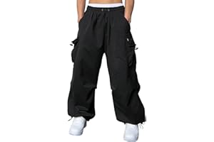 Susclude Men's Baggy Cargo Pants Trendy Casual Parachute Pant Loose Fit Sweatpant with Pockets for Streetwear