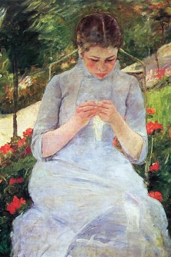 ART.COM Wall Art Print Young Woman Sewing in the Garden by Mary Cassatt, 12" x…