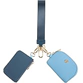 JEEBURYEE Dual Pouch Wristlet Keychain Wallets for Women with 2 Detachable Zipper Coin Purse - Small and Portable Mini Card Wallet for Women Men Gold Hardware Navy+Sky Blue