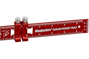 Woodpeckers Paolini Pocket Rule, Aluminum, 6" / 150mm Combo, Woodworking Ruler with Sliding Stop, Vertical End Scale, Scribing Notch, Engraved Scale