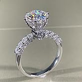 Gixaxak Classic Halo Solitaire Engagement Rings for Women Halo Ring Promise Rings for her Sterling Silver Plated with 14K White Gold Rings for Women Clarity Moissanite 9