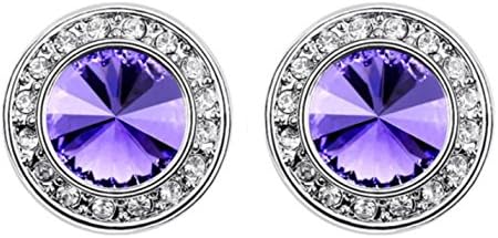 Crystal Post Round Stud Earrings Swarovski Element Silver Tone Tanzanite Purple