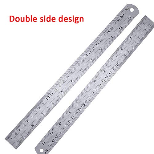 Eyech 3pc Stainless Steel Ruler Straight Edge Double-Sided Design Metal Rulers Kit for Office and School Engineering, Measuring, Teaching-12 Inch + 8 Inch + 6 Inch - Thumbnail 2