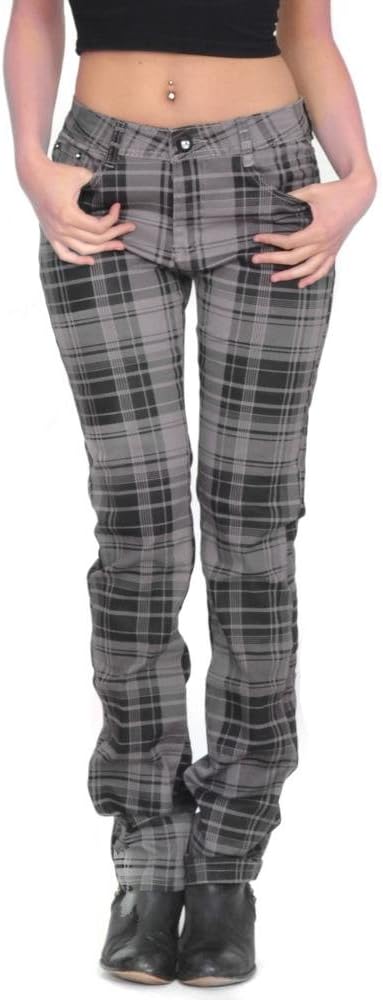 My Christy Women's Tartan Checked Skinny Jeans Grey And Black (Us 10 / Uk 12)