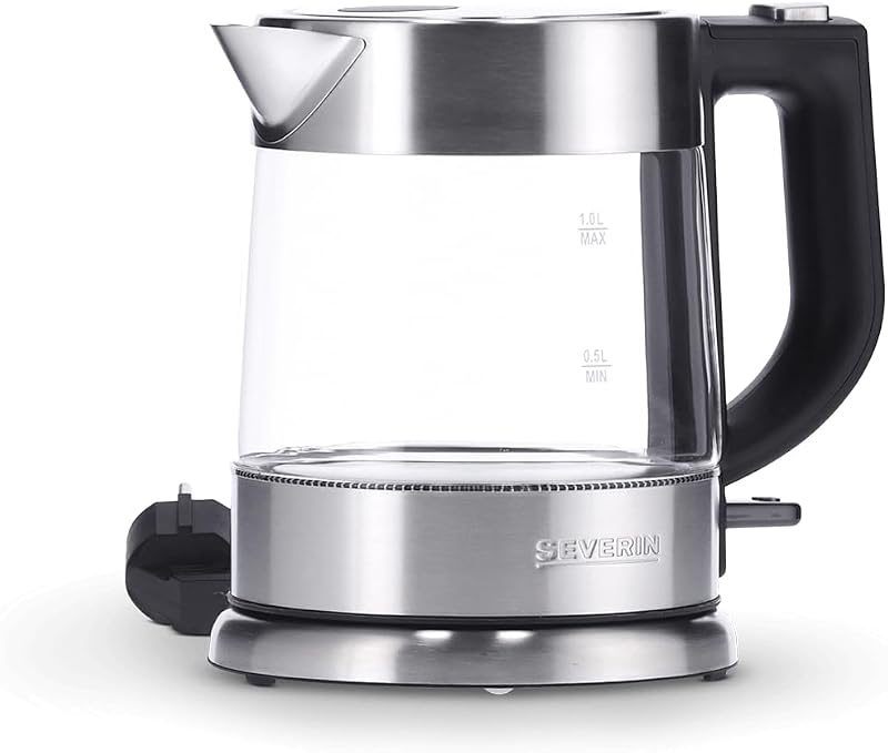 Bollitore in vetro, potente e compatto con design di alta qualità, bollitore elettrico con filtro anticalcare, acciaio inox/nero, WK 3468
