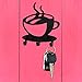Key Holder Rack Wall Mounted - Modern Coffee Time Decor Key Organizer with 3 Hooks, Premium Quality Laser Cut Steel, Black Finish, Ready to Install with Included Screws & Anchors By Spectrum