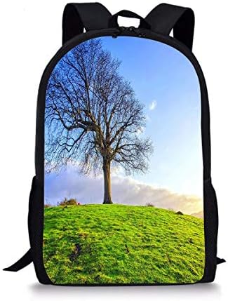 DBGFbackbagYU Bare Tree Green Hill Sky Cute Print School Backpack For Boys Girls School Book Bags