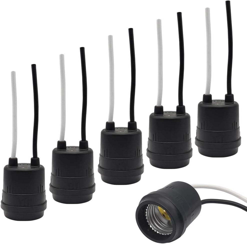 Waterproof Lamp Socket, 6 Pack Black Pigtail Lamp Holder Socket, E26