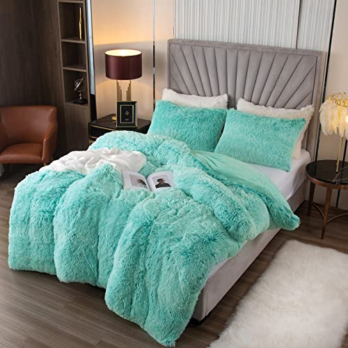 EMME Luxury Fuzzy Duvet Cover Set Queen Size Fluffy Comforter Cover Set