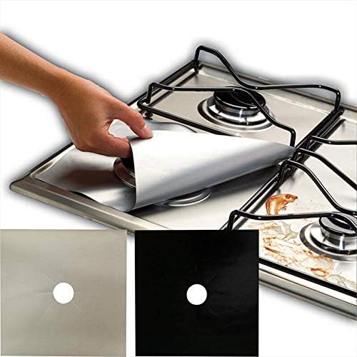 4 Pcs Reusable Protector Gas Range Liner Non Stick Gas Hob Stove Top Cooker Cover (Sliver)