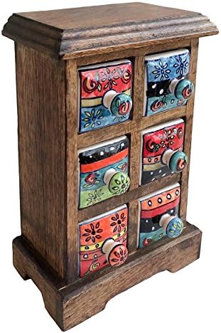 Present Company Six Drawer Ceramic Spice Chest Hand Painted Made From Mango Wood Fairly Traded