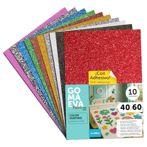 Bladeren van kleurrijk EVA-rubber met glitter, creple-rubber voor scrapbooking, school, creatieve kaarten, knutselen, podiumcake, school of kunstenaar 40 x 60 cm m-office (stickerassortiment, 10 stuks