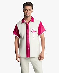 Gwnnb Bowling Shirts for Men Flamingo Graphic Print