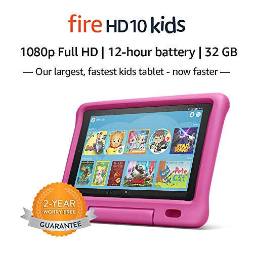 Fire HD 10 Kids Tablet – 10.1” 1080p full HD display, 32 GB, Pink Kid-Proof Case (2019 Release)