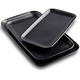 KOOV Porcelain Rectangular Serving Platter, 14/12/10 Inch Large Serving Dishes with 3 Sizes, Matte Black Set of 3 for Party, Food, Appetizers and Dinner