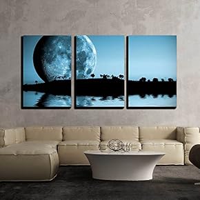Night Landscape with Moon and Lake x3 Panels