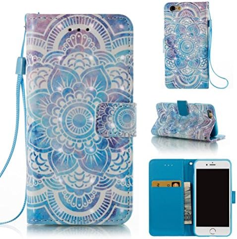 iphone 6s plus case, durable wrist strap wallet case with silicone bumper cover lightweight flip book shell case with credit card holder gift for iphone 6s plus-flower1