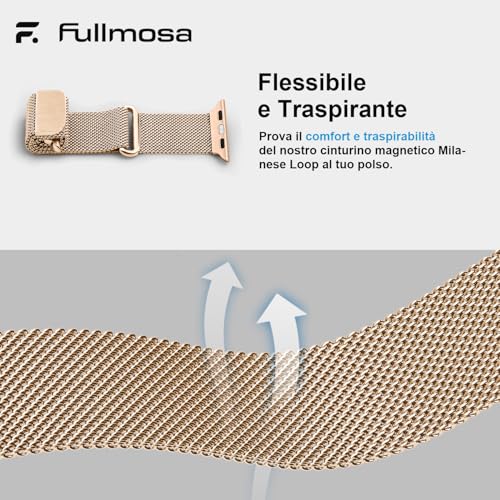Fullmosa Metal Strap Compatible with Apple Watch 42 mm Series 11 10 41 mm 40 mm 38 mm for Women Men, Milanese Mesh Steel Straps for iWatch SE3 2 1 Series 11 10 9 8 7 6 5 4 3 2 1, Rose Gold