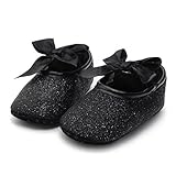 Ecosin Baby Girl Soft Sole Bowknot Bling Bling Shoes Prewalker Socks Sneakers (12/6-12months, Black)