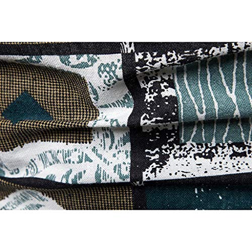 Men's Relaxed-Fit Silk/Linen Tropical Leaves Jacquard Shirt Hawaiian Flower Print Casual Button Down Short Sleeve Shirt