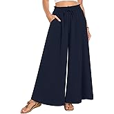 Netsmile Women's Wide Leg Palazzo Pants Dressy Flowy Casual High Waist Drawstring Beach Boho Trousers with Pockets