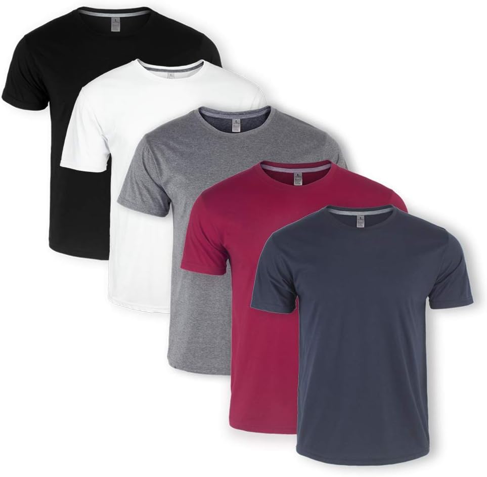 Mens Plain T-Shirts 5 Pack Short Sleeve Crew Neck Sport Tees Cotton Workwear Boys Undershirts Gym Running Workout Tshirts for Men