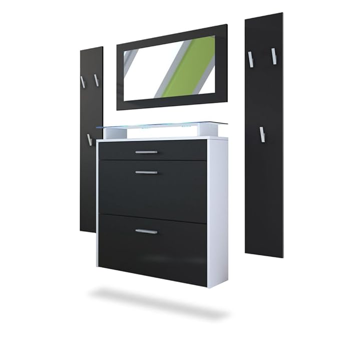 Vladon Garderobenset Garderobe Malea, Korpus in Weiß matt/Front in Schwarz matt