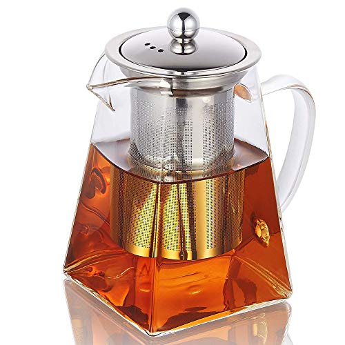 Glass Teapot with Infuser, 950ml/32oz Clear High Borosilicate Glass Tea Pot with Removable Tea Strainers for Loose Leaf Tea, Heat Resistant Loose Leaf Teapot, Microwavable and Stovetop Safe
